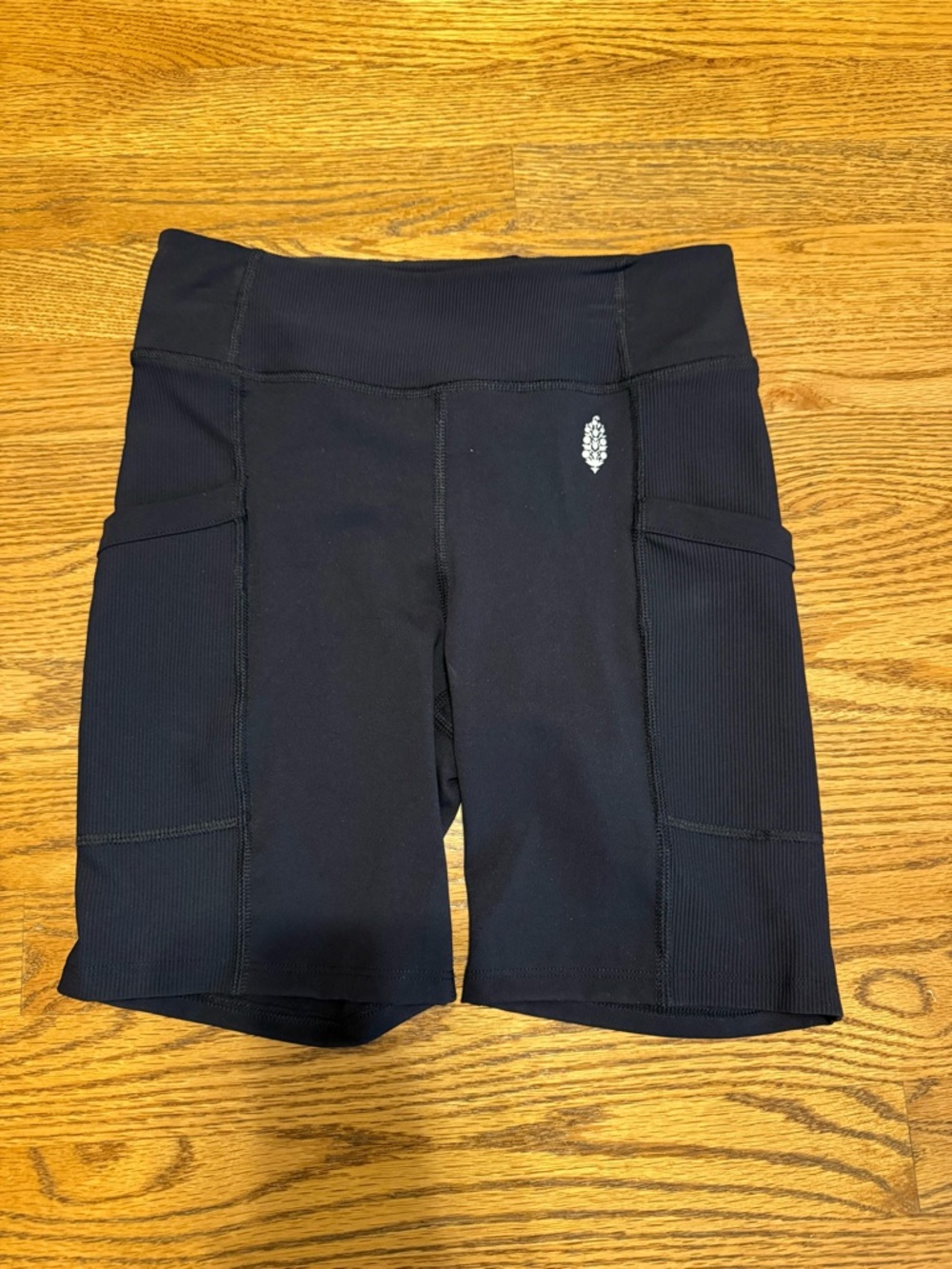 FP Movement by Free People Black Ribbed High-Rise Bike Shorts with Side Pockets